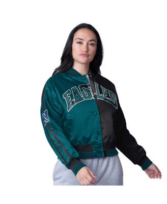 Starter - Women's Midnight Green/Black Philadelphia Eagles Zone Blitz Cropped Full-Snap Satin Jacket