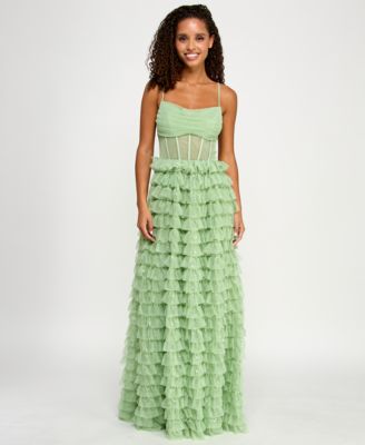 Say Yes - Juniors' Ruffled Embellished Corset Gown