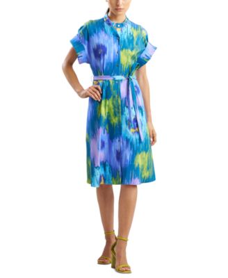 Natori - Women's Multi Floral Mandarin-Collar Shirt Dress