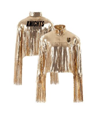Cuce - Women's Gold Vegas Golden Knights Cropped Sequin Fringe Blazer