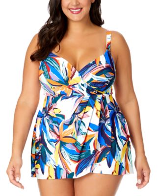 Anne Cole - Plus Size Printed Surplice Swim Dress