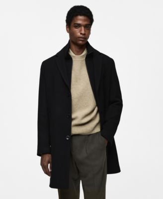 MANGO - Men's Detachable Hood Wool Coat