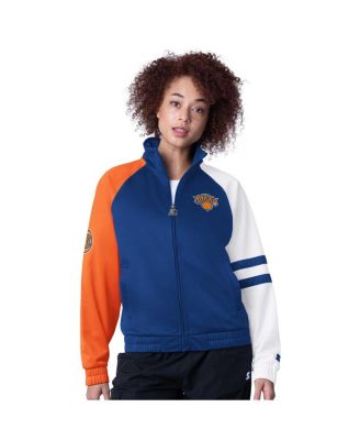 Starter - Women's Blue New York Knicks Line Up Dolman Raglan Full-Zip Track Jacket