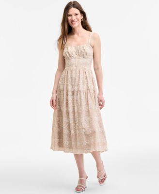 ROW A - Women's Eyelet-Embroidered Tiered Midi Dress