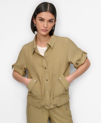 DKNY - Women's Snap-Front Roll-Tab Short-Sleeve Jacket