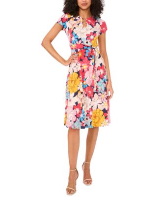 MSK - Petite Printed O-Ring-Trim Short-Sleeve Dress