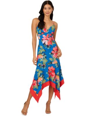 Adrianna Papell - Women's Floral Handkerchief-Hem Midi Dress
