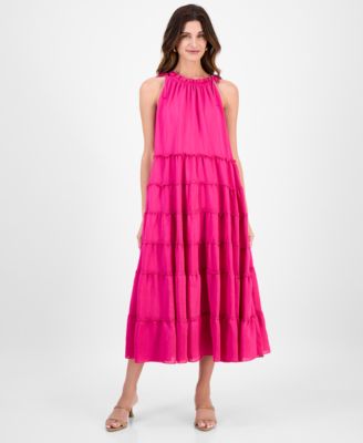 Robbie Bee - Women's Tiered Ruffled-Neck Midi Dress