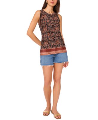 Vince Camuto - Women's Border-Print Keyhole Tank Top