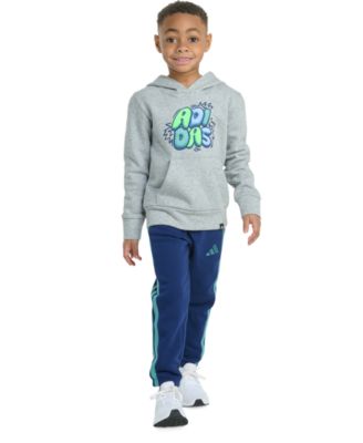 adidas - Toddler & Little Boys Long-Sleeve Graphic Fleece Pullover Hoodie & Jogger Pants, 2 Piece Set