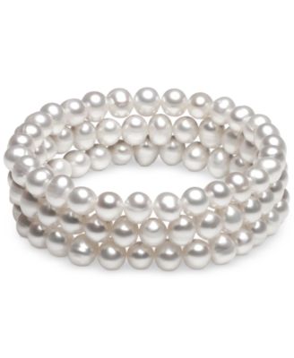 Macy's - 3-Pc. Set White Cultured Freshwater Pearl (6-1/2 mm) Stretch Bracelets (Also in White/Gray/Peacock & White/Pink Gray)