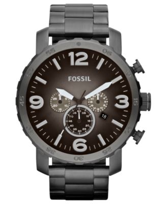 Fossil - Men's Chronograph Nate Smoke Tone Stainless Steel Bracelet Watch 50mm JR1437