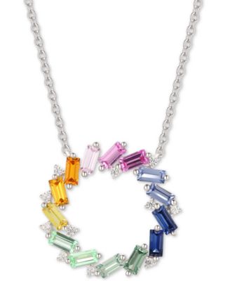 Macy's - Lab-Grown Multi-Sapphire Circle 16-1/2" Pendant Necklace (2-1/4 ct. t.w.) in Sterling Silver