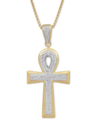 Macy's - Men's Diamond Ankh 22" Pendant Necklace (1/2 ct. t.w.) in 18k Gold-Plated Sterling Silver or Sterling Silver