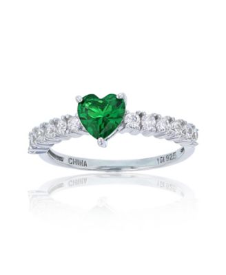 Macy's - Red, Green, Purple, or White Heart Cubic Zirconia Ring in Rhodium Plated Sterling Silver