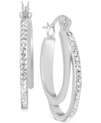 And Now This - Crystal Double Hoop Earrings in Fine Silver-Plate, 1.2"