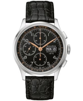 Bulova - Men's Swiss Automatic Chronograph Joseph Black Leather Strap Watch 42mm