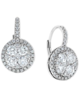 Macy's - Diamond Halo Cluster Leverback Earrings (1-1/2 ct. t.w.) in 14k White Gold