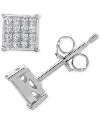 Macy's - Diamond Princess Cluster Stud Earrings (3/4 ct. t.w.) in 14k White Gold