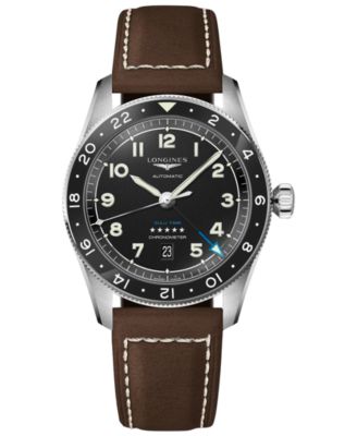 Longines - Men's Swiss Automatic Spirit Zulu Time Brown Leather Strap Watch 42mm