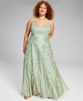 Say Yes - Trendy Plus Size Glitter Mesh Gown