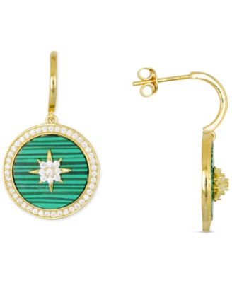 Macy's - Lab-Grown Malachite & Cubic Zirconia Dangle Disc Drop Earrings