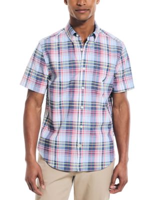 Nautica - Men's Classic Fit Short Sleeve Heathered Plaid Button-Front Shirt