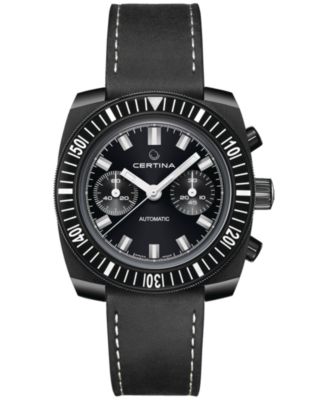 Certina - Men's Swiss Automatic Chronograph DS Black Leather Strap Watch 44mm