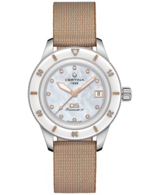 Certina - Women's Swiss Automatic DS PH200M Diamond (1/20 ct. t.w.) Beige Synthetic Strap Watch 39mm