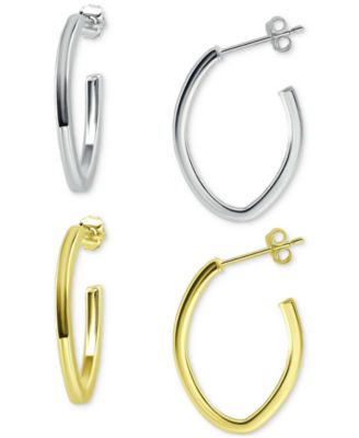 Macy's - 2-Pc. Set Polished Hoop Earrings in Sterling Silver & 18k Gold-Plate, 1"