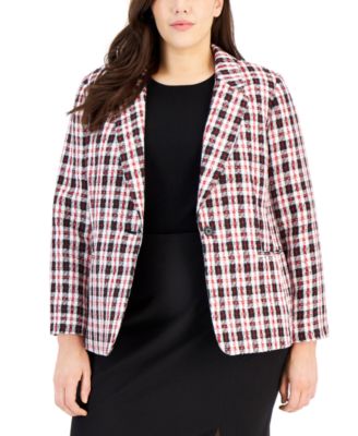 Tahari ASL - Plus Size Plaid-Print Long-Sleeve Blazer