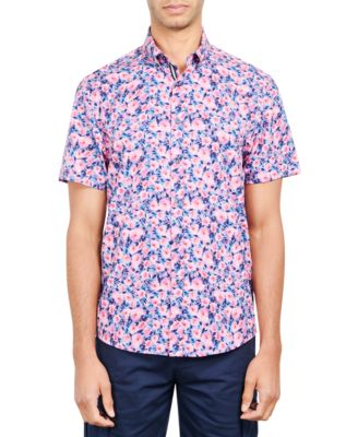 Society of Threads - Men's Slim-Fit Performance Stretch Floral Print Short-Sleeve Button-Down Shirt