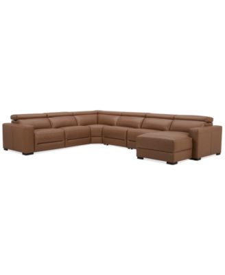 Furniture - Nevio 157" 6-Pc. Leather Sectional with 3 Power Recliners, Headrests and Chaise