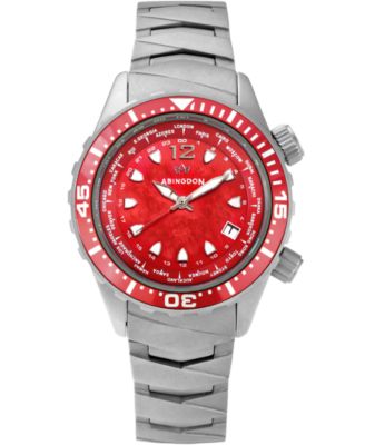Abingdon Co. - Women's Diver's Multifunctional Titanium Bracelet & White Silicone Strap Watch 40mm