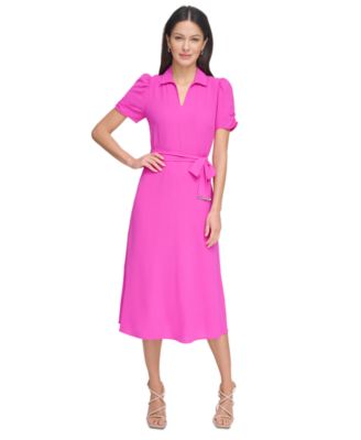 DKNY - Women's Tie-Waist Point Collar A-Line Dress
