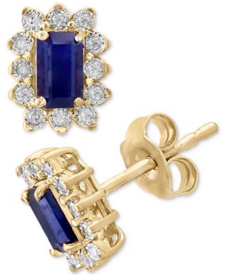 EFFY Collection - Sapphire (3/4 ct. t.w.) & Diamond (1/10 ct. t.w.) Halo Stud Earrings in Sterling Silver (Also Available in Ruby)