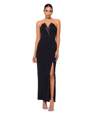 Betsy & Adam - Petite Tuxedo-Neck Strapless Gown