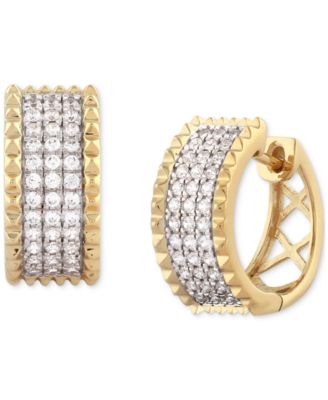 Macy's - Men's Diamond Pav&eacute; Small Huggie Hoop Earrings (1/2 ct. t.w.) in 10k Gold, 0.62"