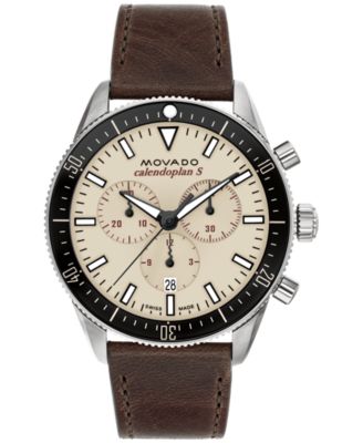 Movado - Men's Swiss Chronograph Calendoplan S Cognac Leather Strap Watch 42mm