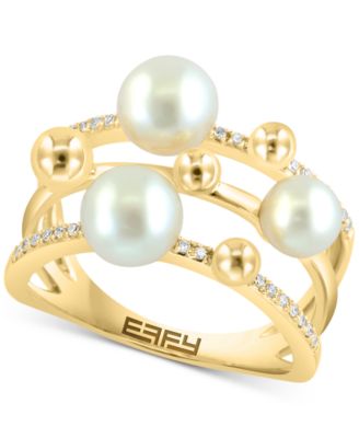 EFFY Collection - Freshwater Pearl (5-6mm) & Diamond (1/10 ct. t.w.) Multirow Statement Ring