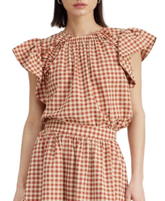 En Saison - Women's Juni Gingham Ruffled Short-Sleeve Blouse