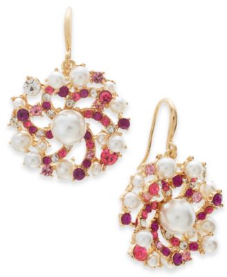 Charter Club - Imitation Pearl & Glass Crystal Swirl Cluster Drop Earrings