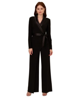 Adrianna Papell - Women's Long-Sleeve Tuxedo Jumpsuit