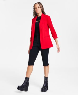 Bar III - Women's Notch-Lapel Ruched-Sleeve Open-Front Blazer