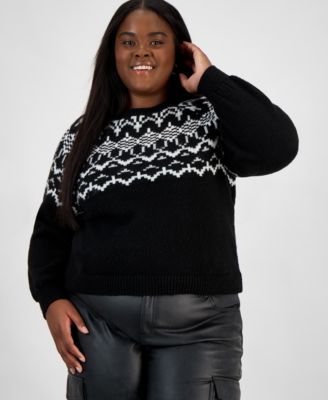 And Now This - Trendy Plus Size Fair Isle Crewneck Sweater
