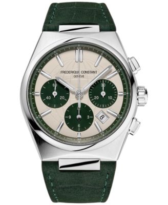 Frederique Constant - Men's Swiss Automatic Chronograph Highlife Green Leather Strap Watch 41mm