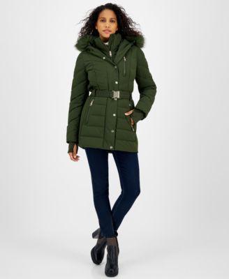 Michael Kors - Women's Belted Bibbed Hooded Puffer Coat