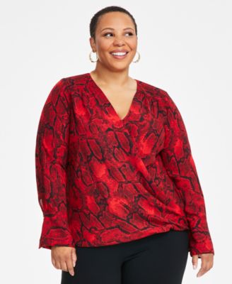 I.N.C. International Concepts - Plus Size Cuffed Surplice Blouse