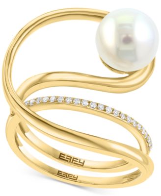 EFFY Collection - Freshwater Pearl (8-1/2mm) & Diamond (1/10 ct. t.w.) Coil Statement Ring in 14k Gold