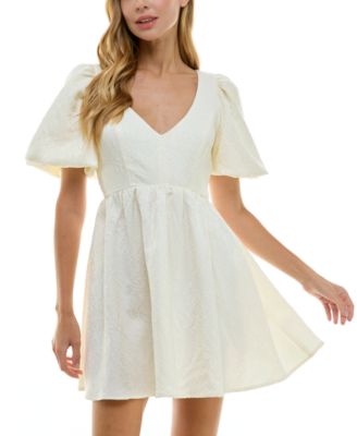 City Studios - Juniors' Jacquard Balloon-Sleeve Fit & Flare Dress